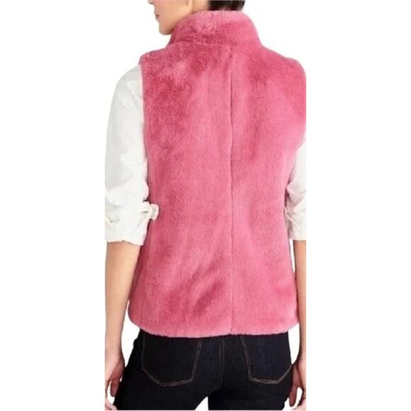 J.Crew Faux Fur Sleeveless Vest Pockets Zip Up Closure Lined Small Guava Berry - Picture 5 of 16